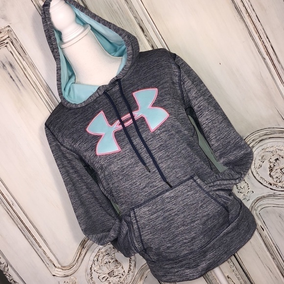 Under Armour Long Sleeve Navy and Turquoise Hoodie Size S/M - Picture 2 of 7